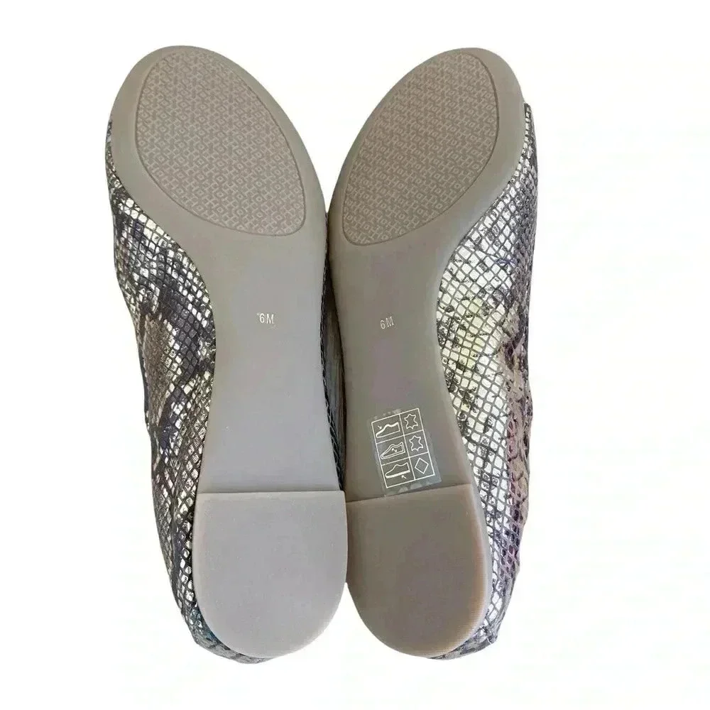 Tory Burch Gold Roccia Ballet Flats Shoes Size 6 Cap Toe Snakeprint Classic